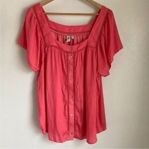 Dolan Coral Button-Front Blouse